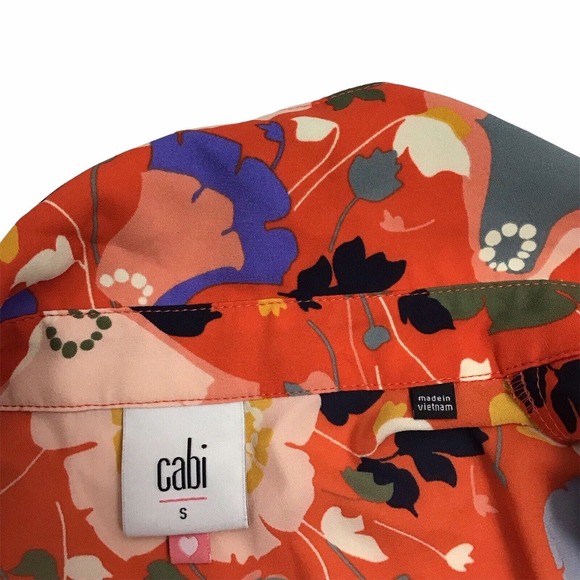 Cabi | Top Floral Visionary Replay Orange Short Sleeve V Neck Collar Size Small - Picture 6 of 6